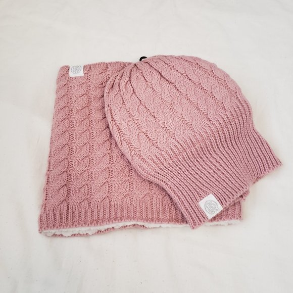 DKNY Girls Pink Beanie and Scarf Set - Picture 1 of 4